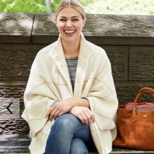 Ivory Mark & Graham Wool Knit Cape/Poncho, Size S/M